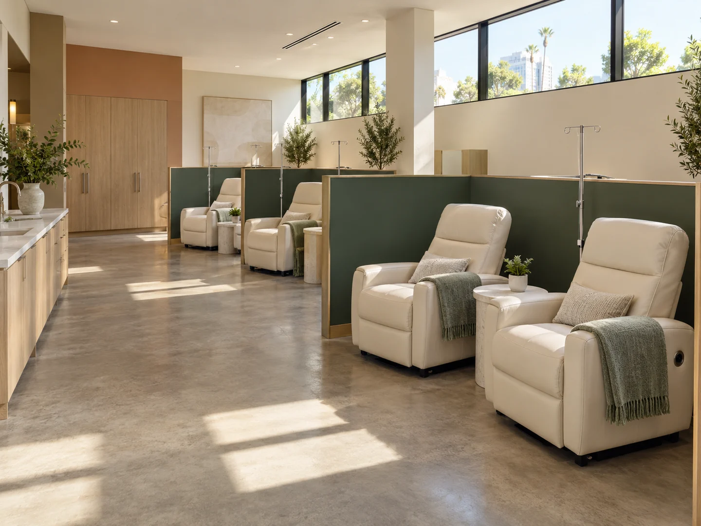 Illustrative Culver City Juniper IV interior with medical recliners and a welcoming clinical setting