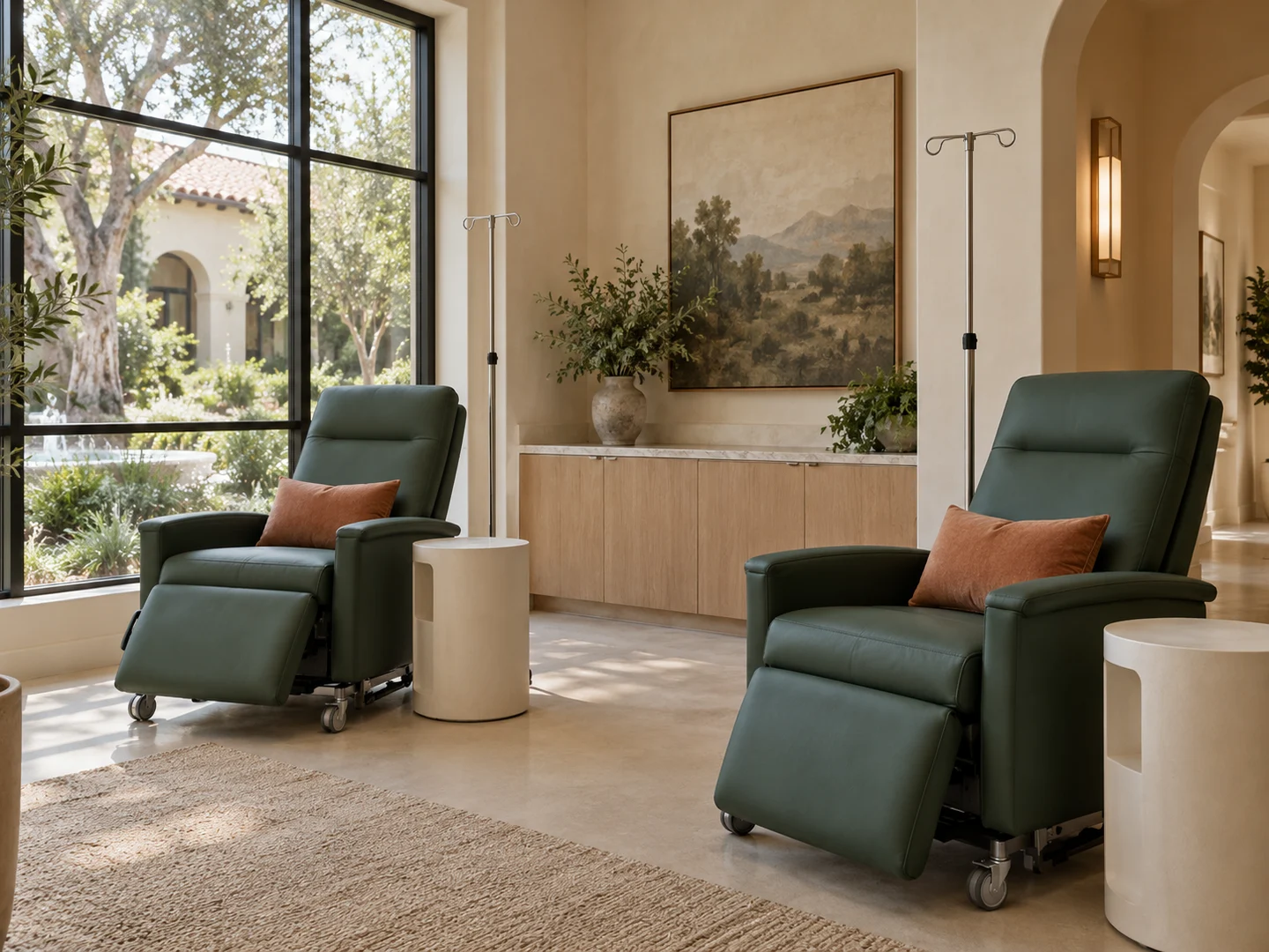 Illustrative Pasadena Juniper IV interior with medical recliners and a welcoming clinical setting
