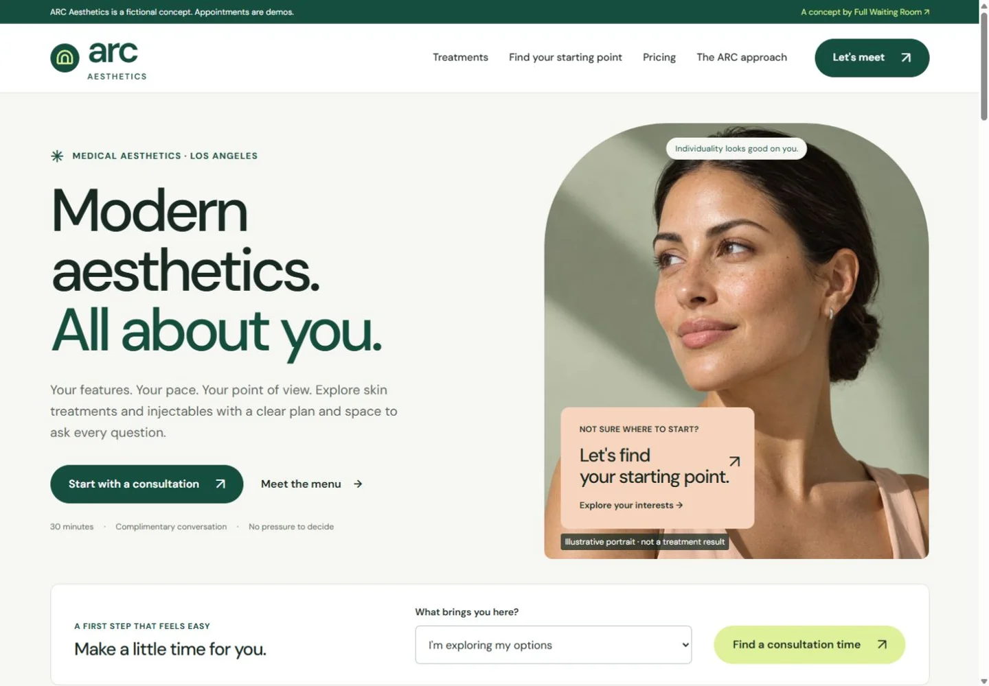 ARC Aesthetics website design on desktop