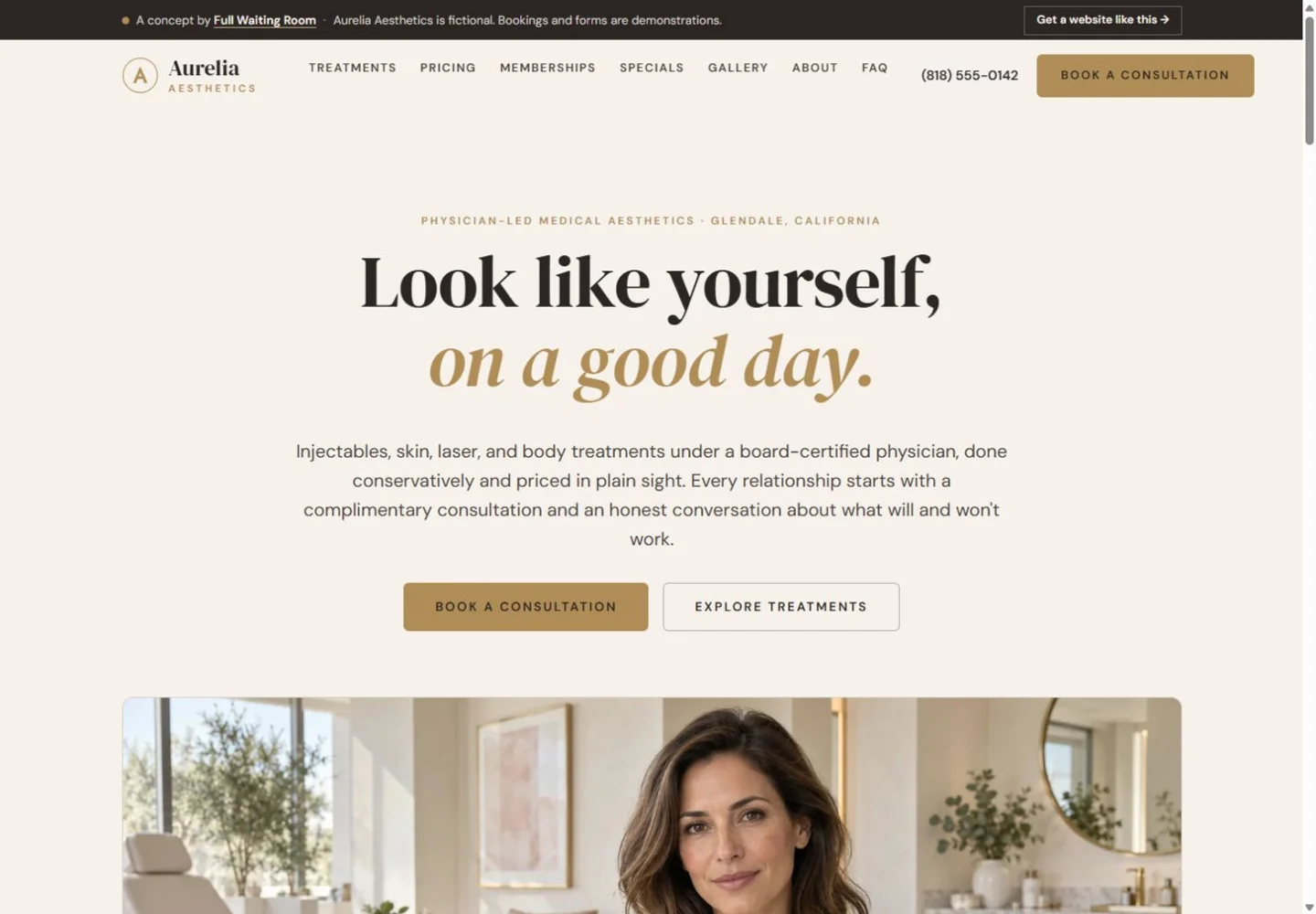 Aurelia Aesthetics website design on desktop