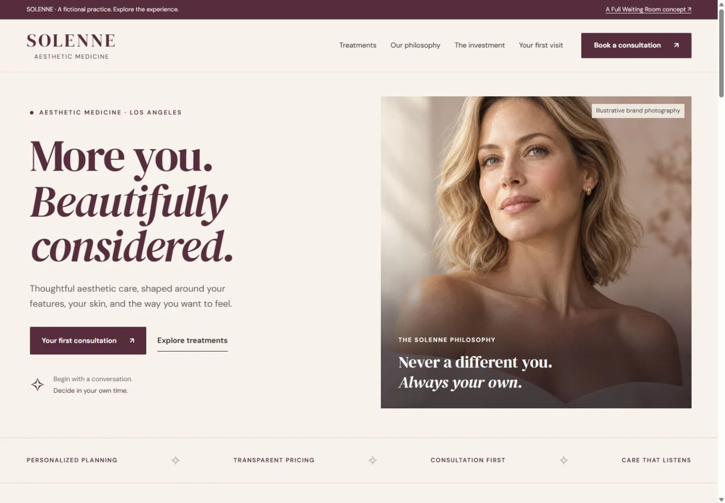 SOLENNE website design on desktop